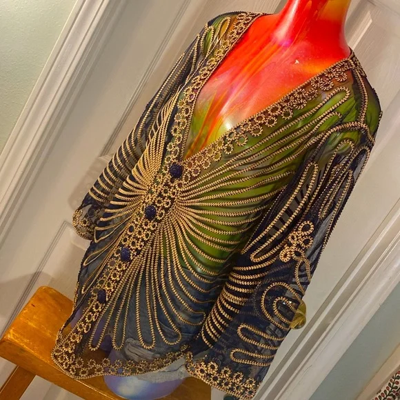 VINTAGE HANDMADE Gorgeous Fancy Festival Transulent Cover Up Top - Picture 3 of 11